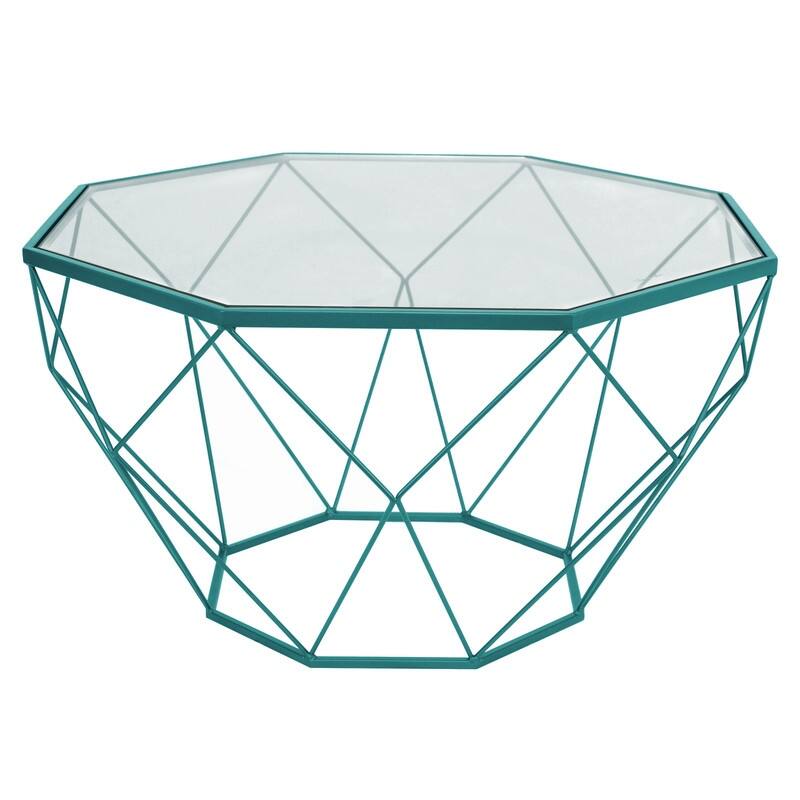 Malibu 29" Modern Octagon Center Coffee Table with Tempered Glass Table top & Sturdy Metal Geometric Base for Living Room Office