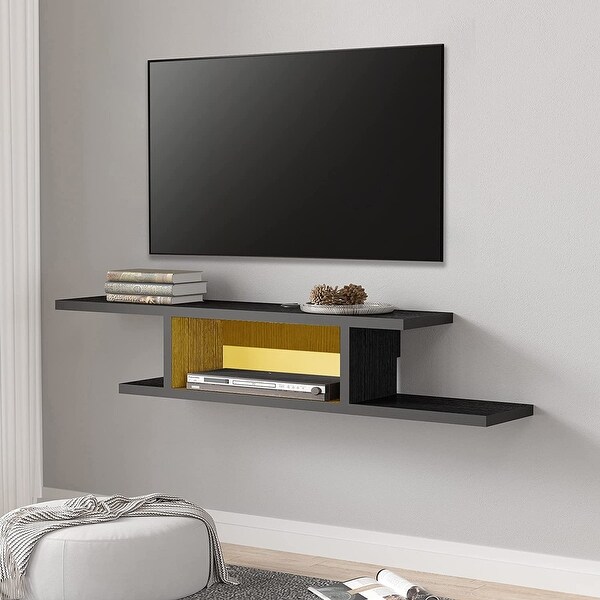 FITUEYES Wall Mounted Media Console Floating TV Stand Component Shelf Black Grain 49.7 On Sale Bed Bath Beyond 32330763