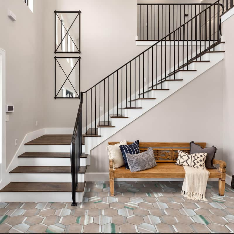 Merola Tile Matter Hex Canvas Taupe Green 7-7/8" x 9" Porcelain Floor and Wall Tile - Case (10 Tiles)