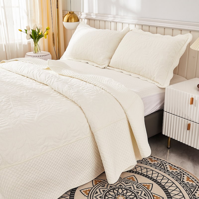 MarCielo 3 Piece Cotton Oversized Bedspread Quilt Set Tmonica