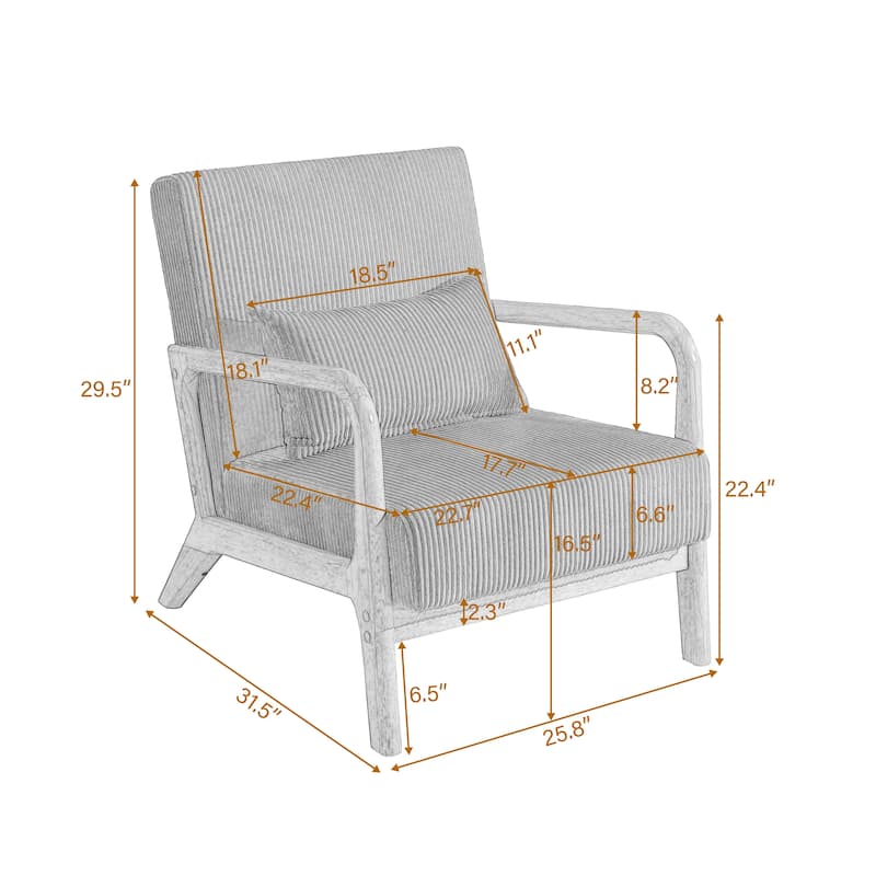 Uixe Mid Century Solid Wood Upholstered Corduroy Accent Chair
