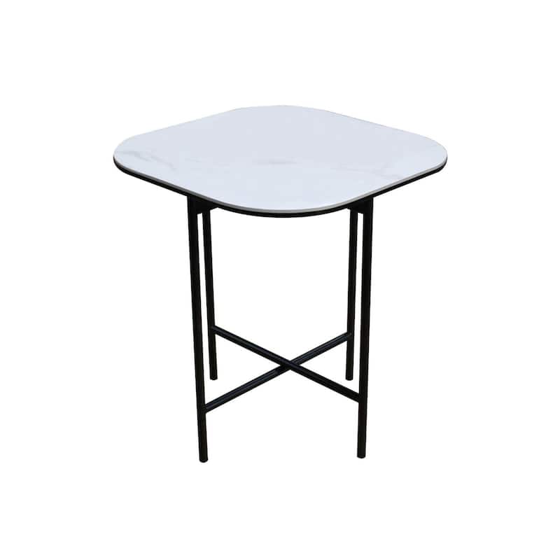 White Ceramic Square End Table with Metal Cross 4 Leg Base - 20” x 20” x 22” (D x W x H)