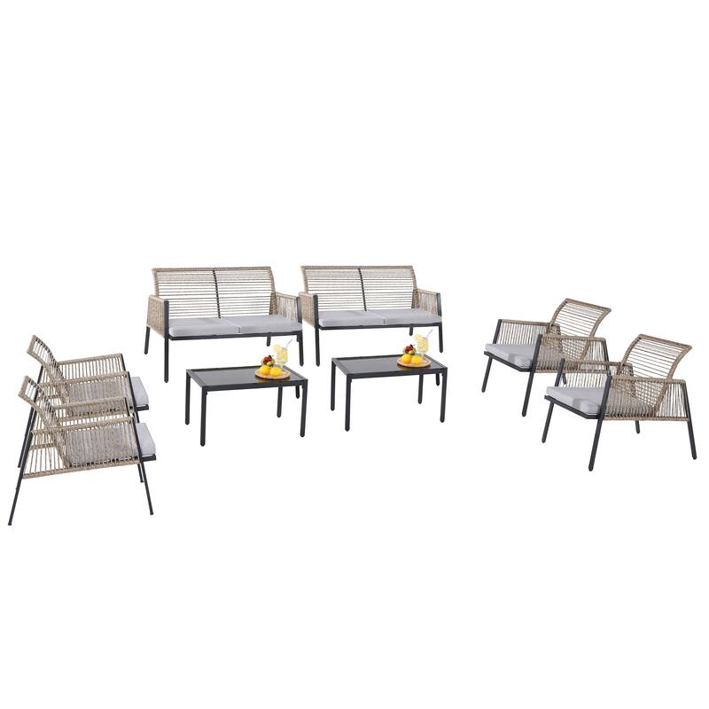 Patio Furniture Set - Outdoor Sectional Sofa All Weather Wicker Rattan Conversation Set with Soft Cushions - 9' x 12'
