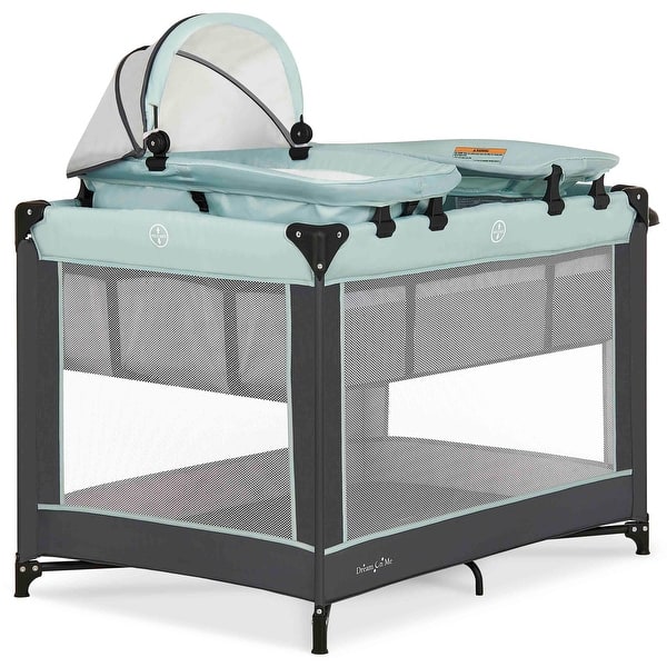 slide 2 of 6, Dream On Me Lilly Deluxe Playard with Full Bassinet Grey/Blue
