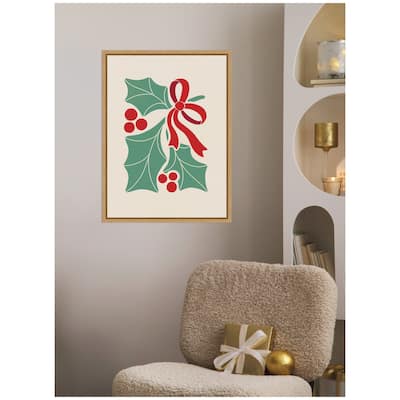 Kate and Laurel Sylvie Framed Canvas Christmas Icons Prima Set Nouveau Holly by Dominique Vari
