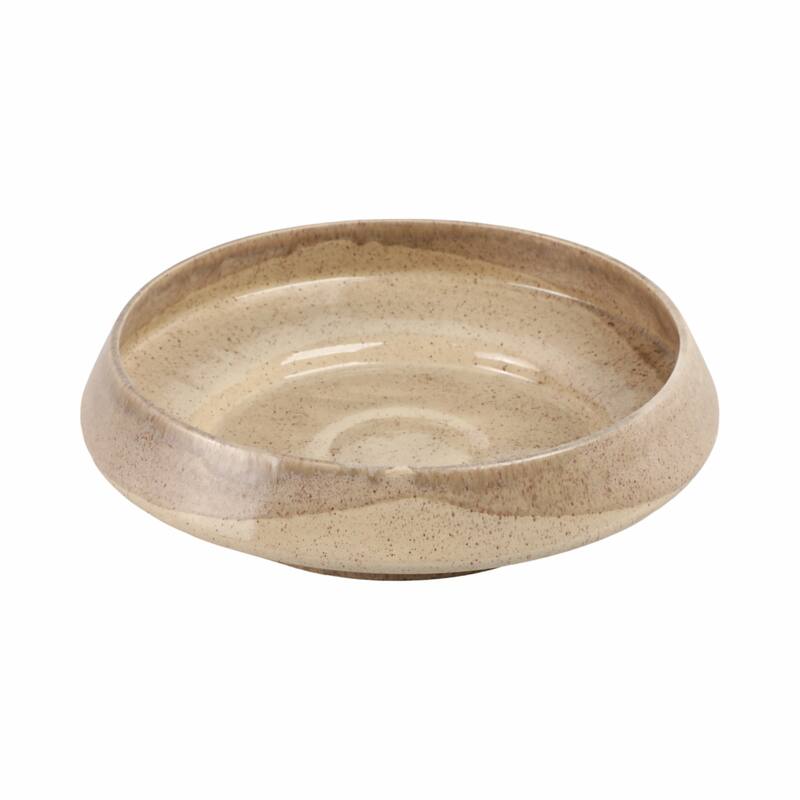 Decorative Round Glazed Pottery Bowl - 15", Brown - 15.0"