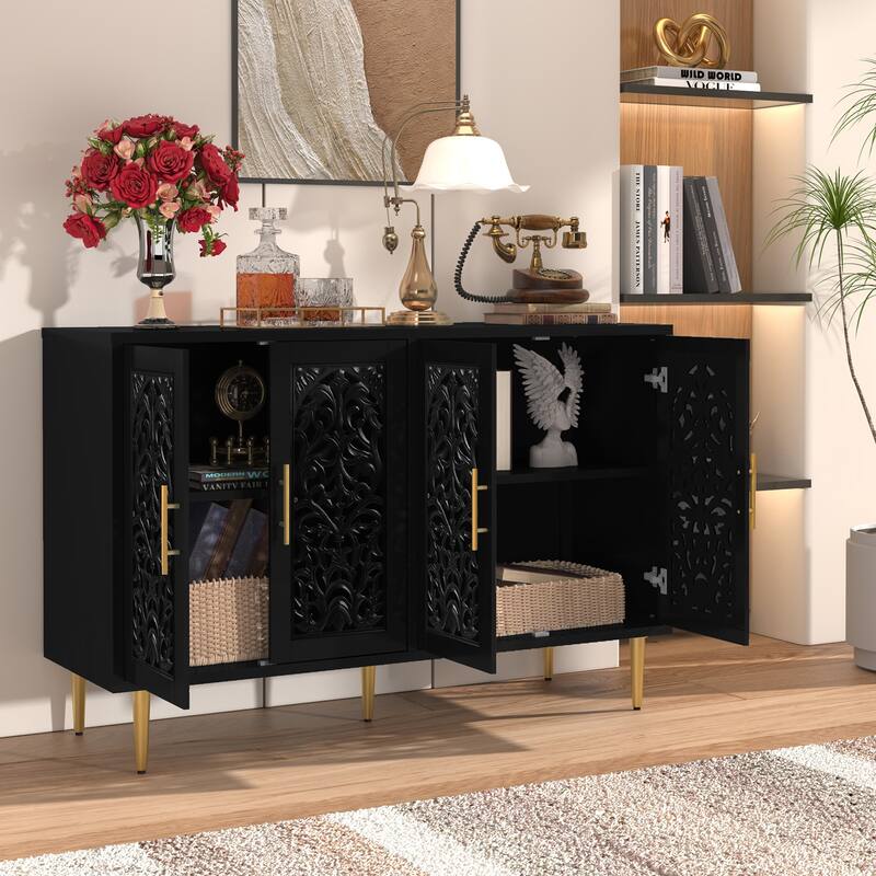 48" Hollow Carved Sideboard Buffet Cabinet