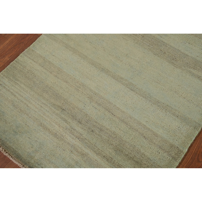 Light Green Striped Gabbeh Oriental Foyer Rug Handmade Wool Carpet - 2'8"x 4'1"
