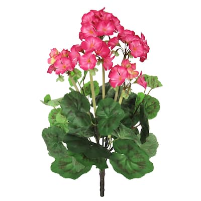 Set of 2 Beauty Pink Artificial Geranium Flower Stem Bush Bouquet 16in - 16" L x 9" W x 9" DP