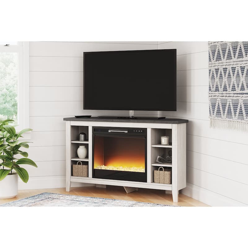 Signature Design by Ashley Arlenbry 48" Corner TV Stand with Electric Fireplace - 48"W x 15.75"D x 28.5"H - White/Gray