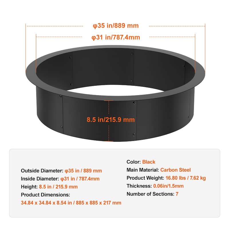Black Carbon Steel Round Ring Fire Pit Perfect for Outdoor Special Events or Holiday Gatherings
