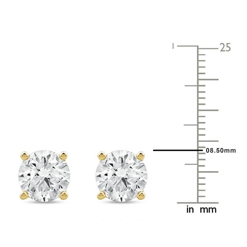 IGI Certified 1ct-4ct TDW Round Lab-Grown Diamond Solitaire Stud Earrings in 14k Gold