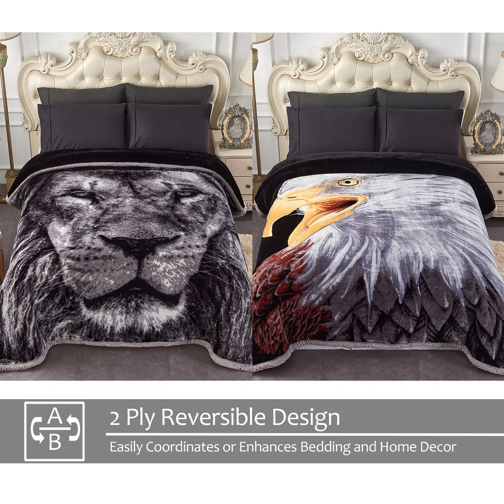 2 Ply A&B Printed Raschel Bed Blanket 85" x 95"-10 Pounds