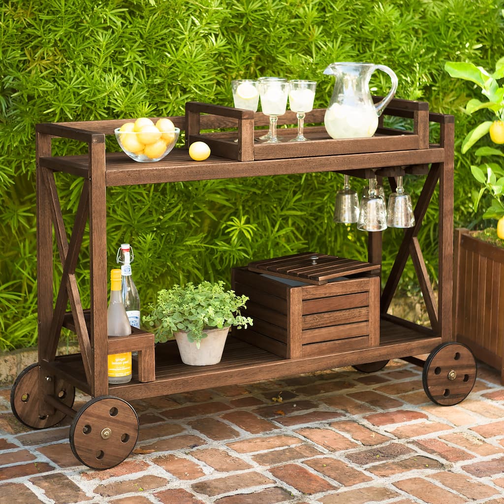 Claremont Eucalyptus Wood Rolling Outdoor Bar Cart - Natural