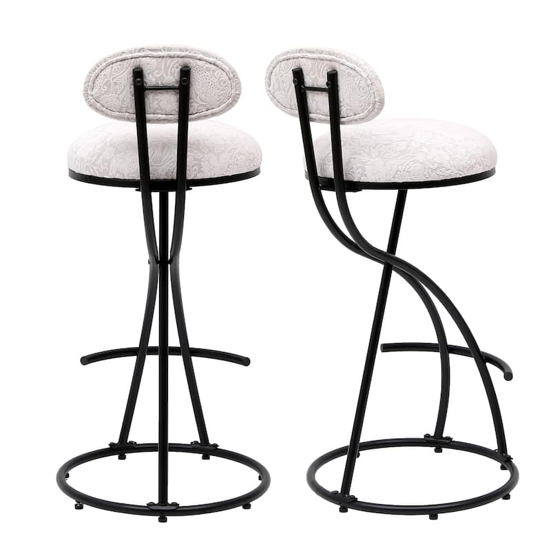 Round Print Bar Stools Set of 2 Metal Upholstered Chairs for Kitchen Island & Dining Rooms Counter Stools