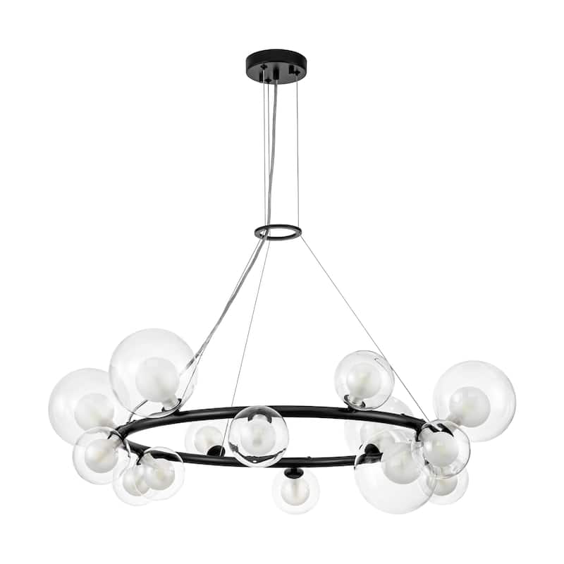 14-Light Cluster Sputnik Glass Globe Bubble Pendant Wagon Wheel Chandelier for Living/Dining Room - 32.7" W