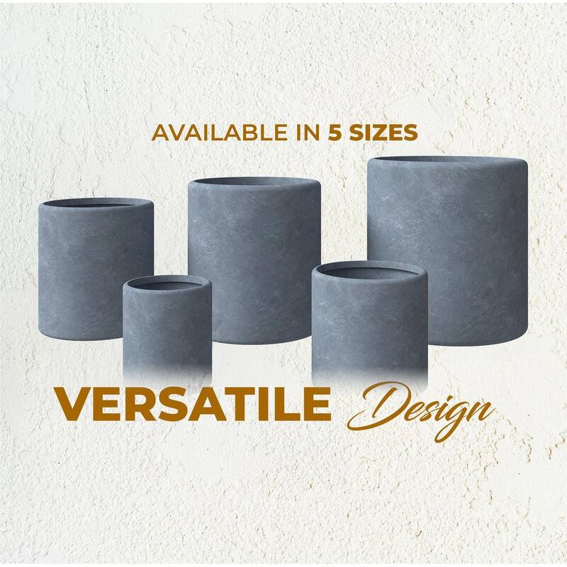 Tundra Series Round Fiberstone Planter - Modern 14"-30" Large Pot with Drainage - All-Weather Indoor/Outdoor Garden Planter