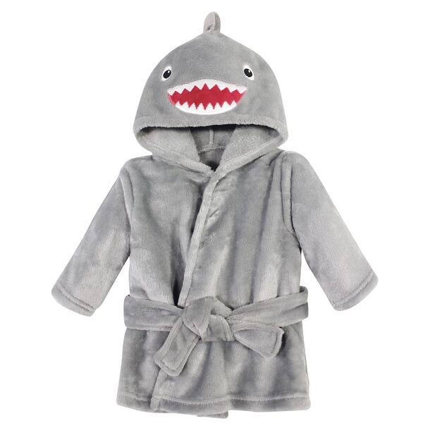 slide 1 of 1, Hudson Baby Infant Boy Plush Animal Face Bathrobe, Shark, 0-9 Months - Gray Shark - 0-9 Months 0-9 Months - Gray Shark