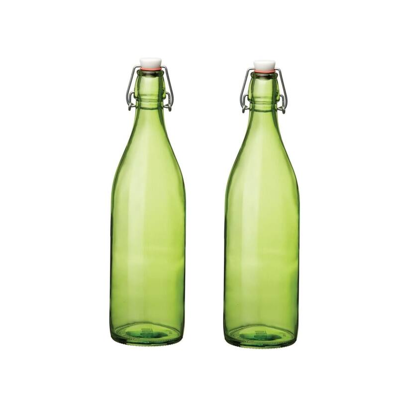 Bormioli Rocco Set of 2 Giara Glass Bottles with Leak Proof Lid - Green