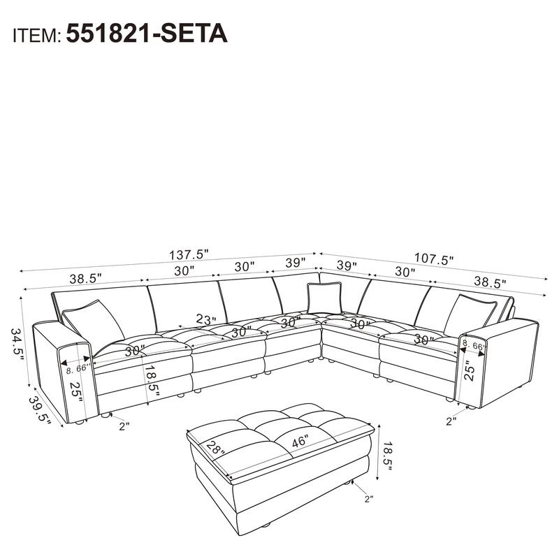 Atlantic 7-Piece Upholstered Modular Sectional Sofa Blue