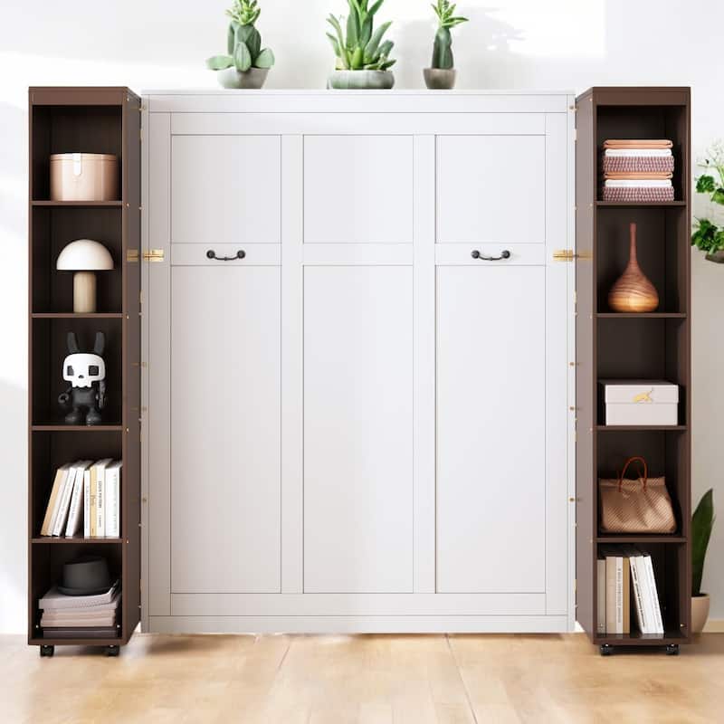 Queen Murphy Bed Cabinet with Storage Doors, Wall Bed with Hydraulic Lift System, Modern Fold-Up Bed