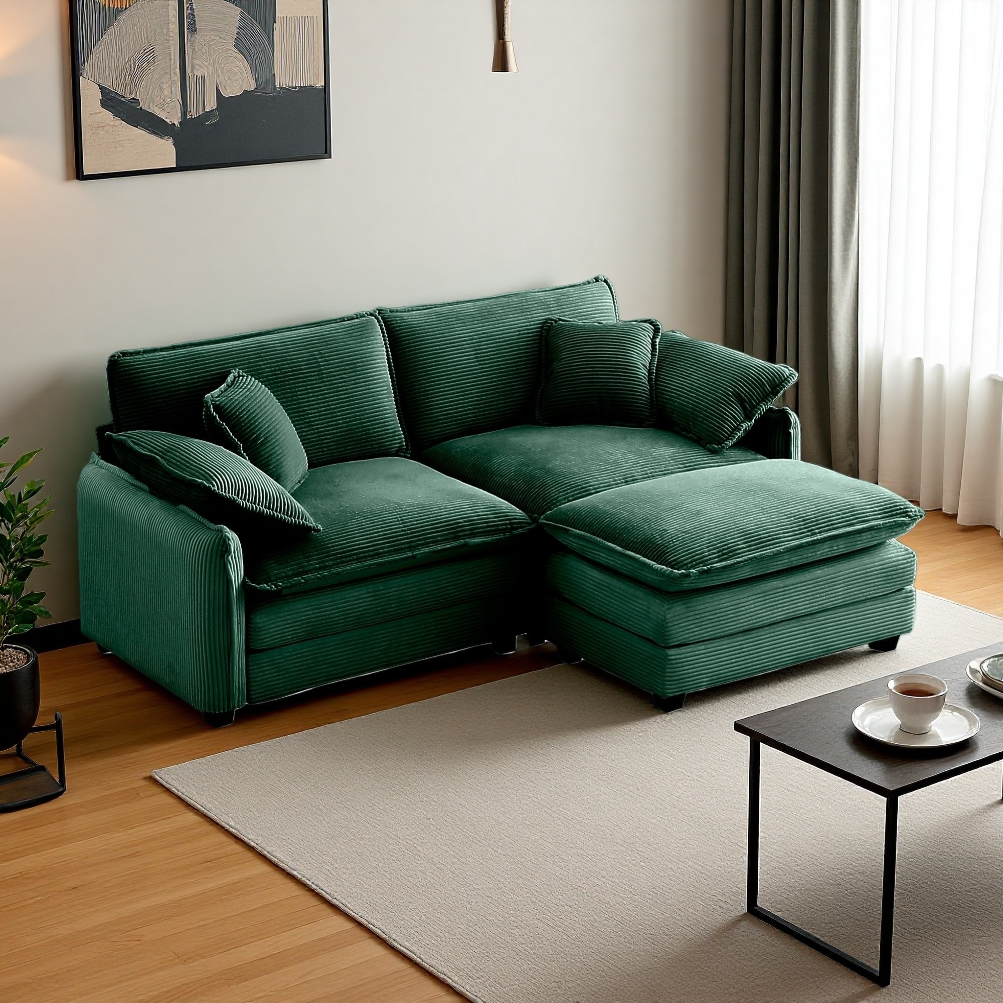 81" Corduroy L-Shaped Modular Sectional Sofa with 1 Ottoman (2-Seater)