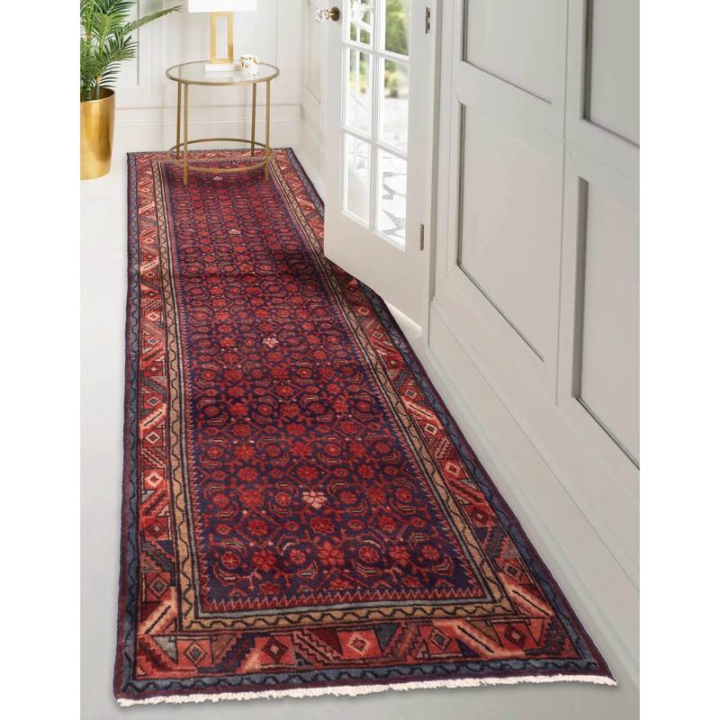 ECARPETGALLERY Hand-knotted Andelz Dark Navy, Red Wool Rug - 3'3 x 9'8