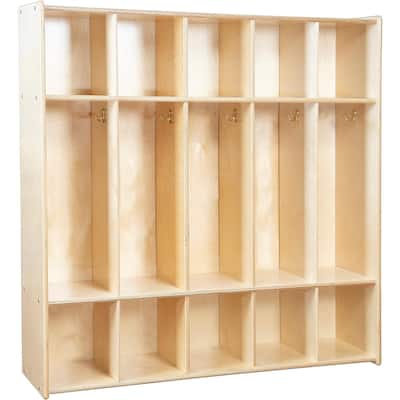 RRI Goods 5 Section Montessori Coat Locker & Backpack Hanger, Kids Organizer Wooden Storage with Hooks