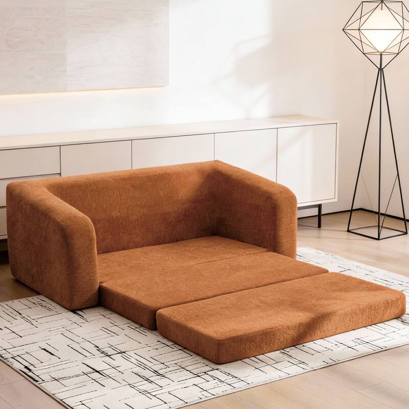 71.2"W 2-in-1 Foldable Pull Out Loveseat Sofa Bed Equipped with Armrest & Backrest Pillows