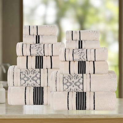 Superior Sadie Zero Twist Cotton Solid and Floral 12 Piece Towel Set