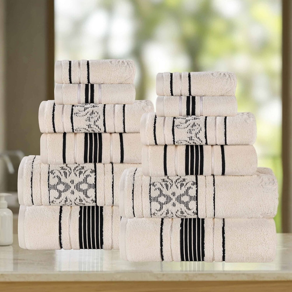 Superior Sadie Zero Twist Cotton Solid and Floral 12 Piece Towel Set