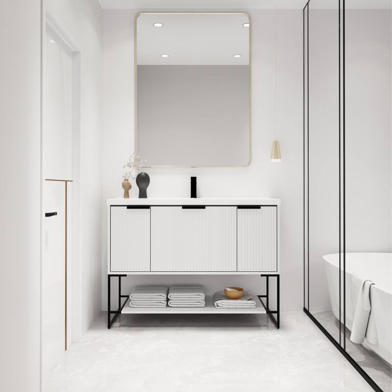 Malwee 24"/30"/48" FreeStanding Bathroom Vanity, Floor Stand Bathroom Vanity with Resin Top,Soft Close Door & Drawer