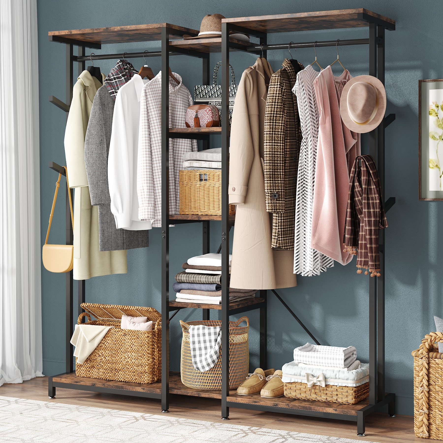 Extra Large Closet Organizer with Hooks, Heavy Duty Closet Clothes Rack  with Shelves and Hanging Rod - On Sale - Bed Bath & Beyond - 34439894