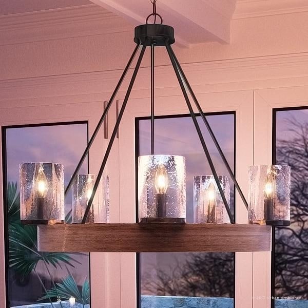 Luxury Rustic Chandelier, 24.5"H x 27.5"W, with Vintage Style, Grey Ash Wood Design, Wood & Natural Black Finish (60 to 100 Watts - Steel - N/A - 4 - Chandeliers For Bedrooms by Overstock.com