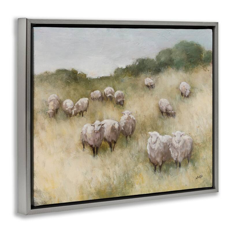 Stupell Sheep Herd Rural Grassland Framed Floater Canvas Wall Art Design by Julia Purinton