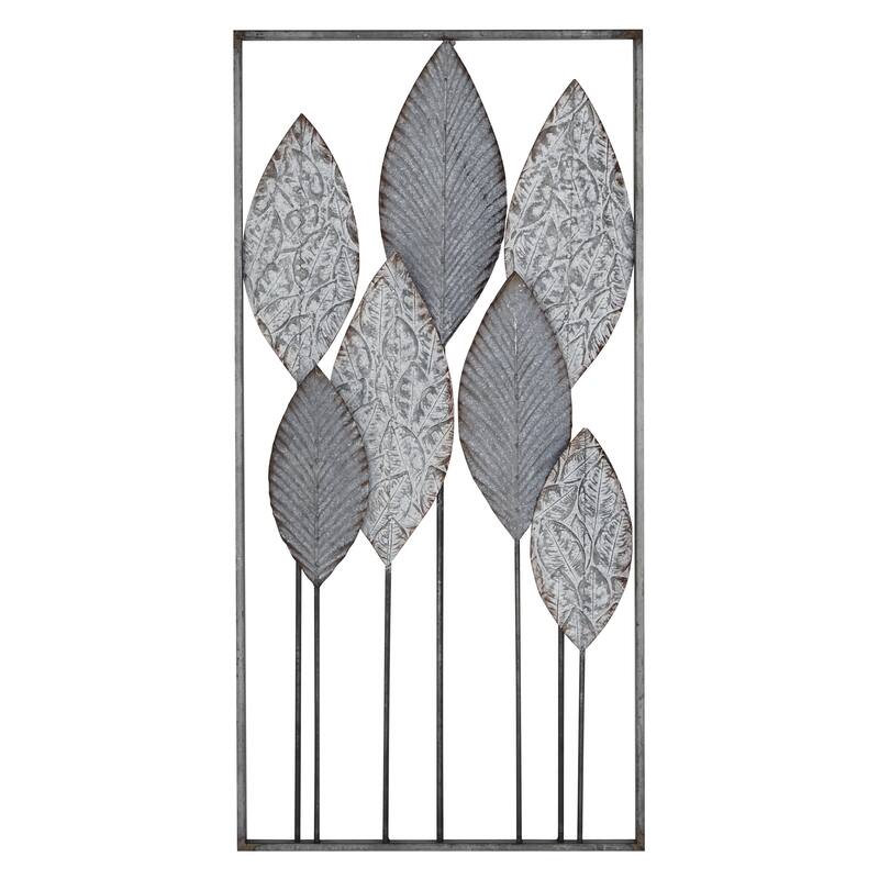 Metal Leaf Tall Cut-Out Home Wall Decor with Intricate Laser Cut Designs - Gray or Bronze - Roche River Decor - Gray -  18"W, 36"H