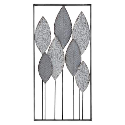 Metal Leaf Tall Cut-Out Home Wall Decor with Intricate Laser Cut Designs - Gray or Bronze - Roche River Decor