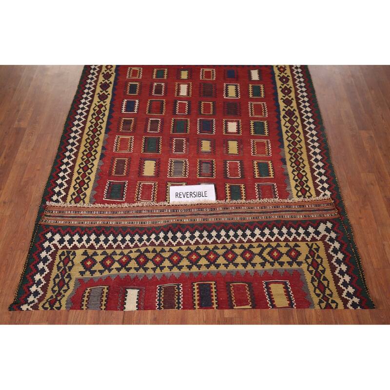 Vegetable Dye Red Kilim Qashqai Persian Vintage Wool Carpet - 5'6"x 9'3"