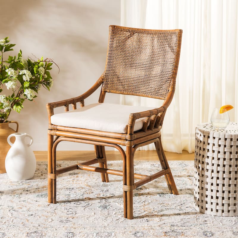SAFAVIEH Azrielle Coastal Rattan Cushion Chair - 22" W x 24" L x 37" H - 22"W x 24"D x 37"H