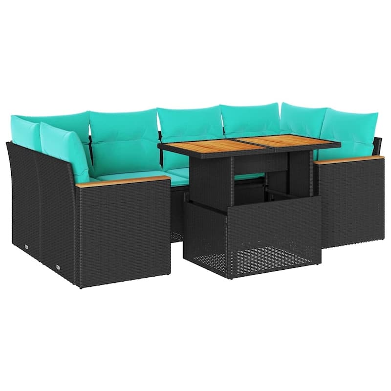 vidaXL Patio Sofa Set with Cushions Outdoor Furniture 7 Piece Poly Rattan