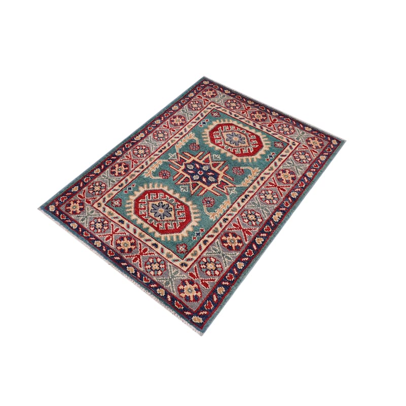 Tribal Kazak Shea Green/Gray Wool Rug - 2'0'' x 3'0''