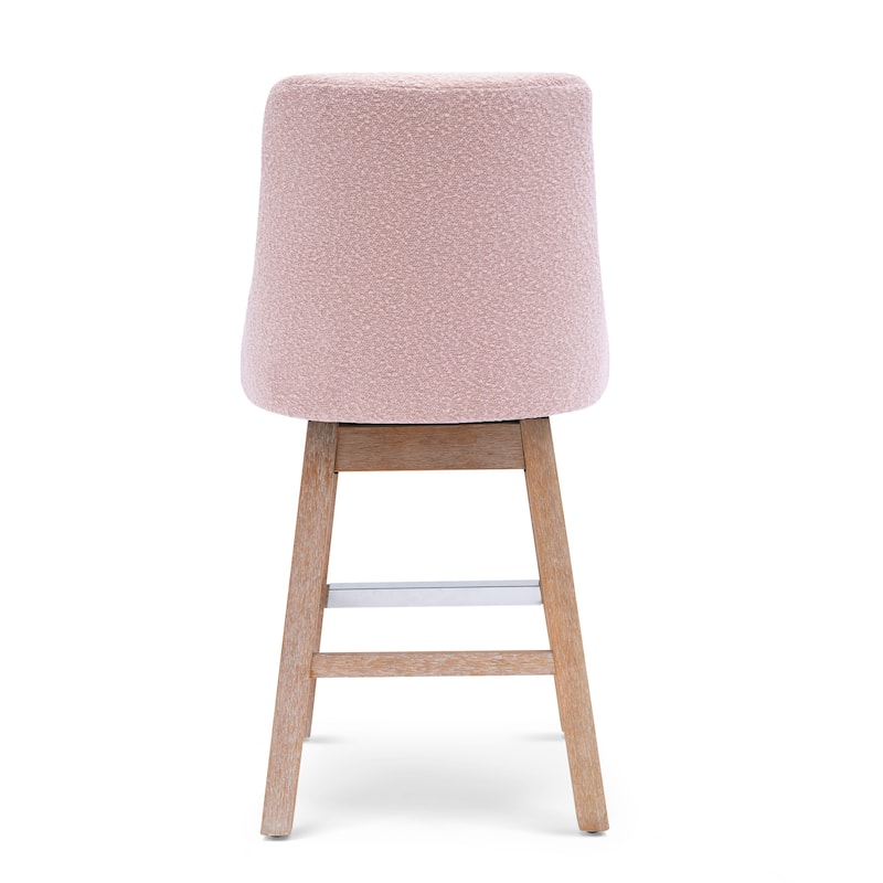 Boucle Polyester Upholstered Swivel Counter Stool - Foot Glides