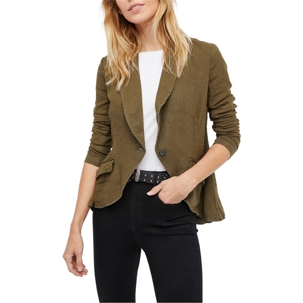 Free People Womens Linen Blazer Jacket, green, X-Small