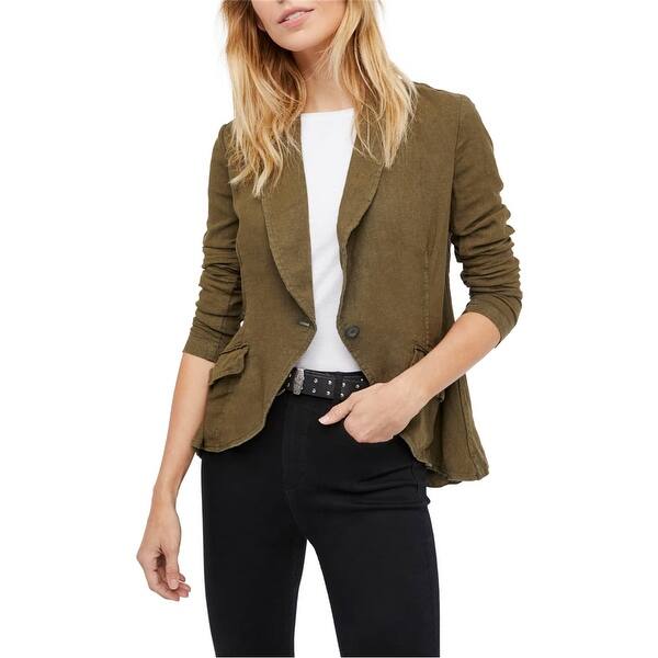 Shop Free People Womens Linen Blazer Jacket Green X Small