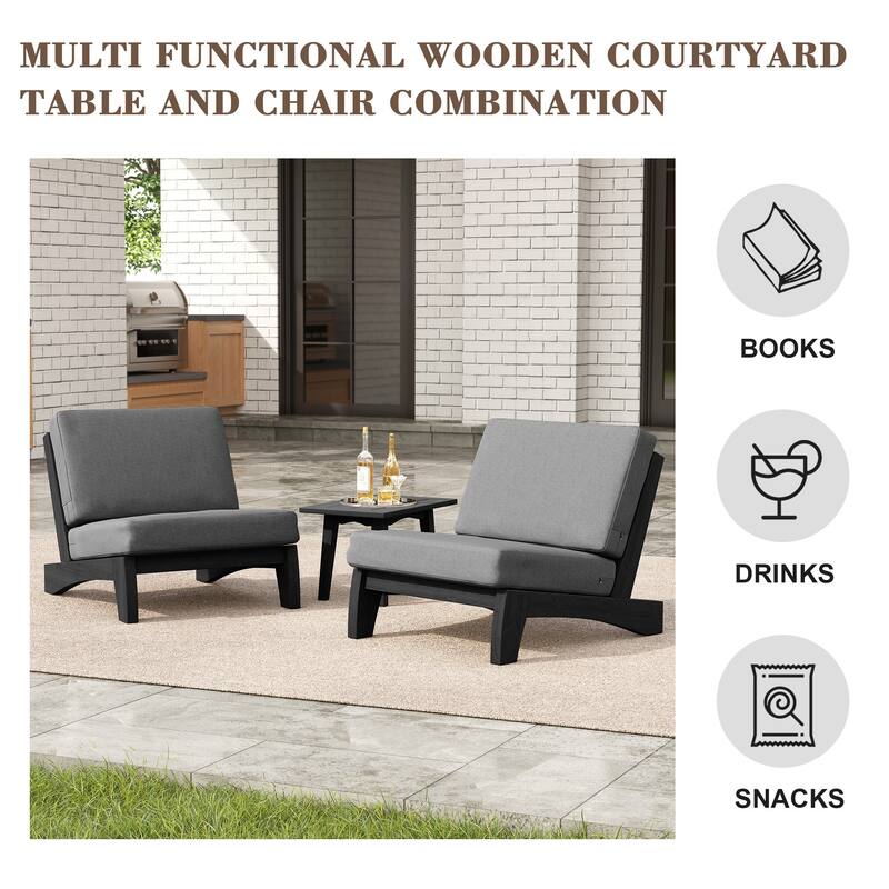 3-piece Outdoor Patio Teak Wood Club Chairs with Side Table