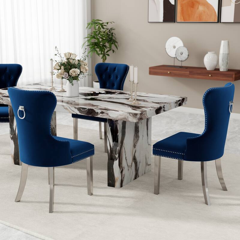 Roundhill Furniture Cavira 5-Piece Modern Faux Marble Dining Set
