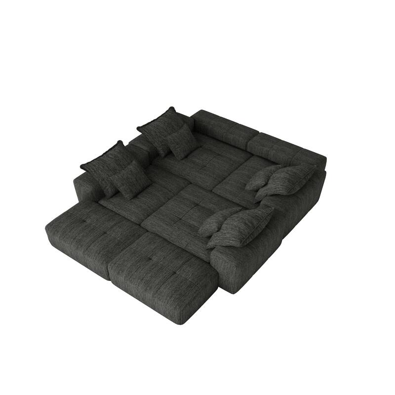 Modern Oversized Modular Sectional Sofa, Sparkling Chenille Fabric, 8 Pillows, No Assembly, BLACK