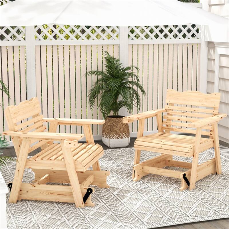 Natural Fir Wood Outdoor Accent Chair with Ergonomic Curved Seat - 31.5" W x 32" D x 34" H