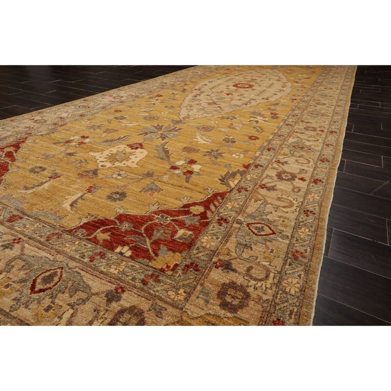 6x17'3'' Hand Knotted Wool Medallion Gold Peshawar Traditional Rug - 6' x 17' 3''