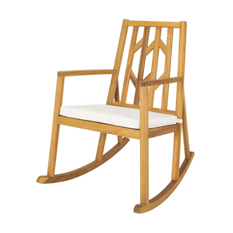 Gymax Outdoor Acacia Wood Rocking Chair Wooden Patio Rocker w/ Beige